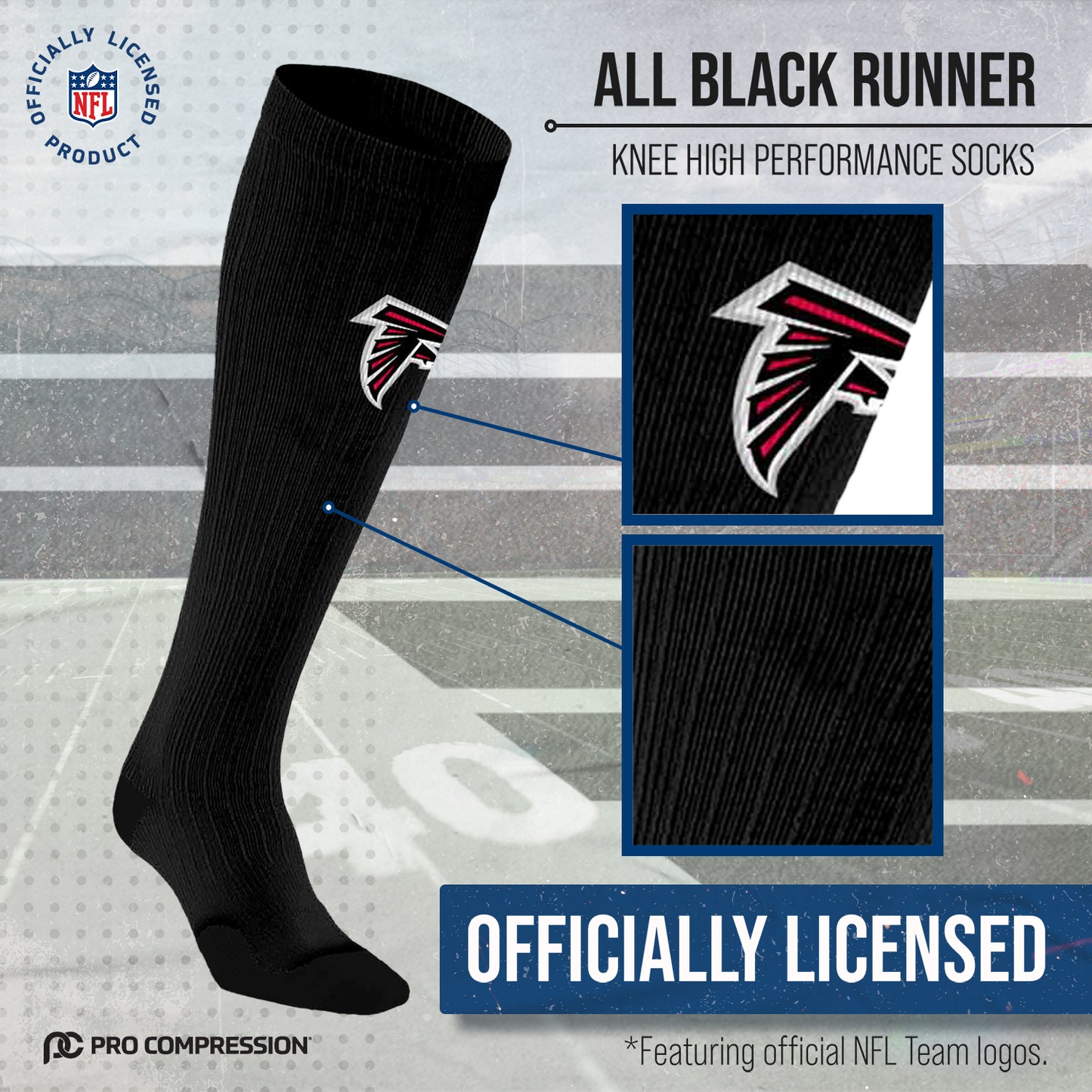 Atlanta Falcons NFL Adult Knee High-Performance Socks - Black