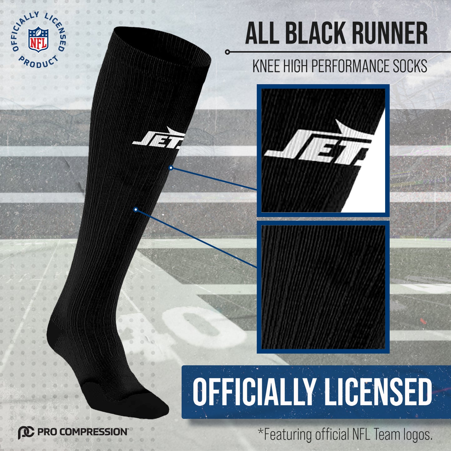 New York Jets NFL Adult Knee High-Performance Socks - Black