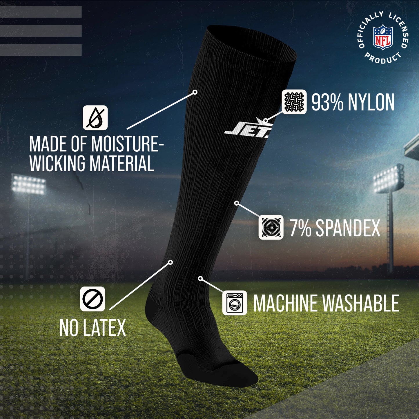 New York Jets NFL Adult Knee High-Performance Socks - Black
