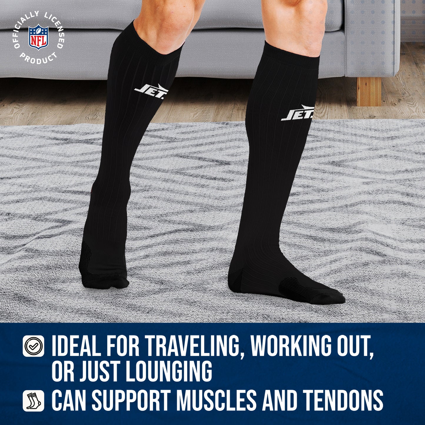 New York Jets NFL Adult Knee High-Performance Socks - Black
