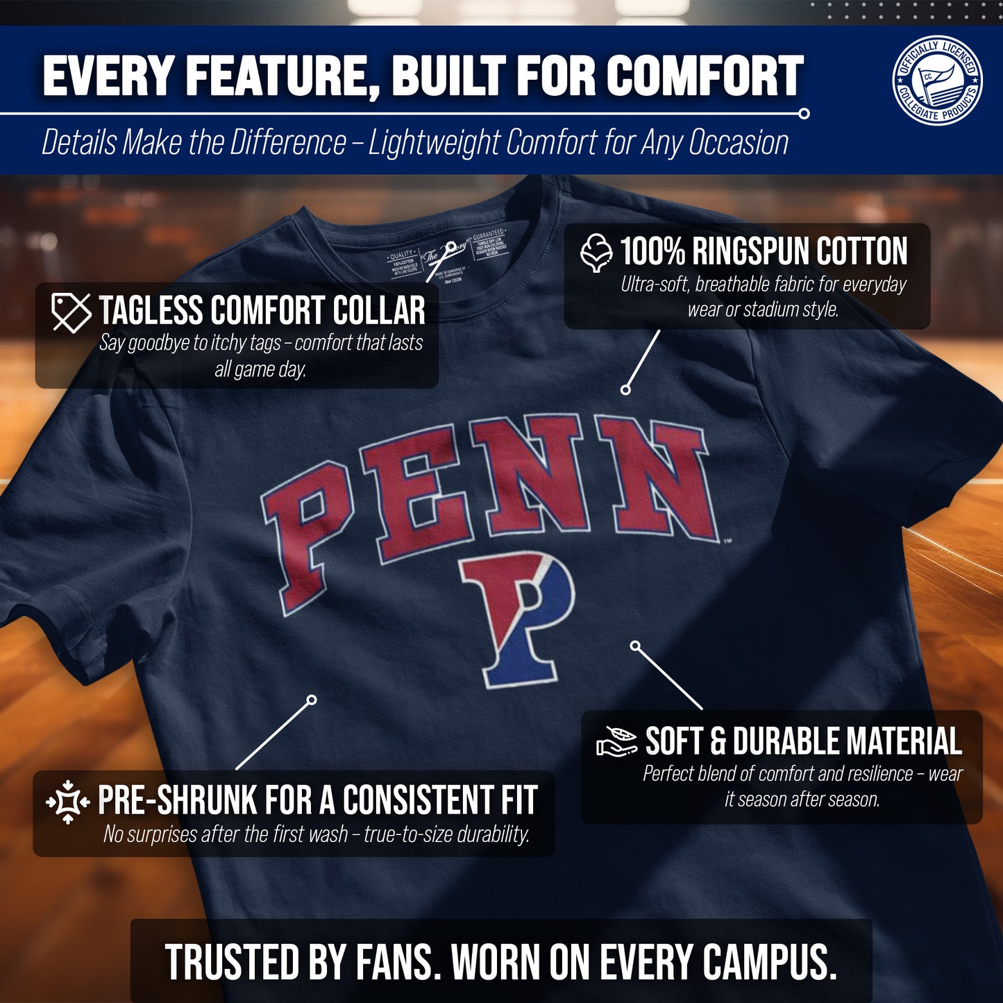Penn Quakers NCAA Adult Gameday Cotton T-Shirt - Navy