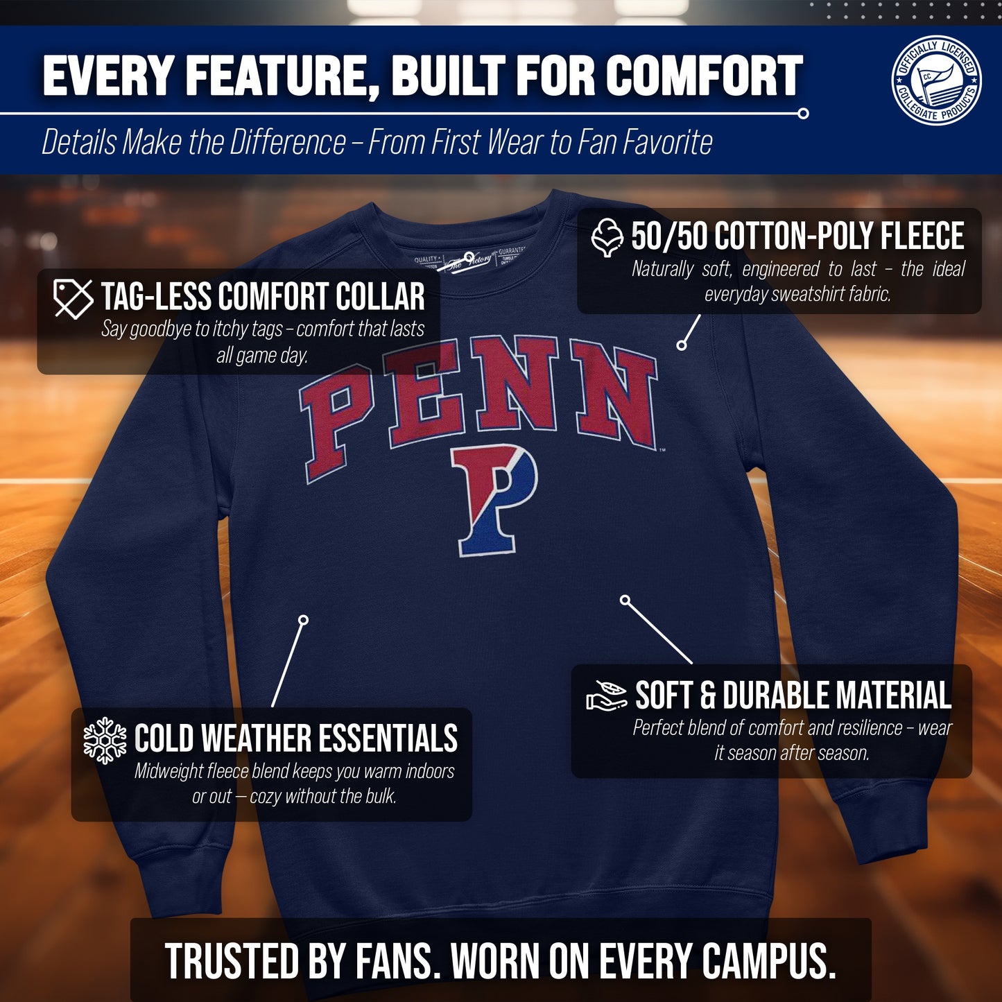 Penn Quakers Adult Arch & Logo Soft Style Gameday Crewneck Sweatshirt - Navy