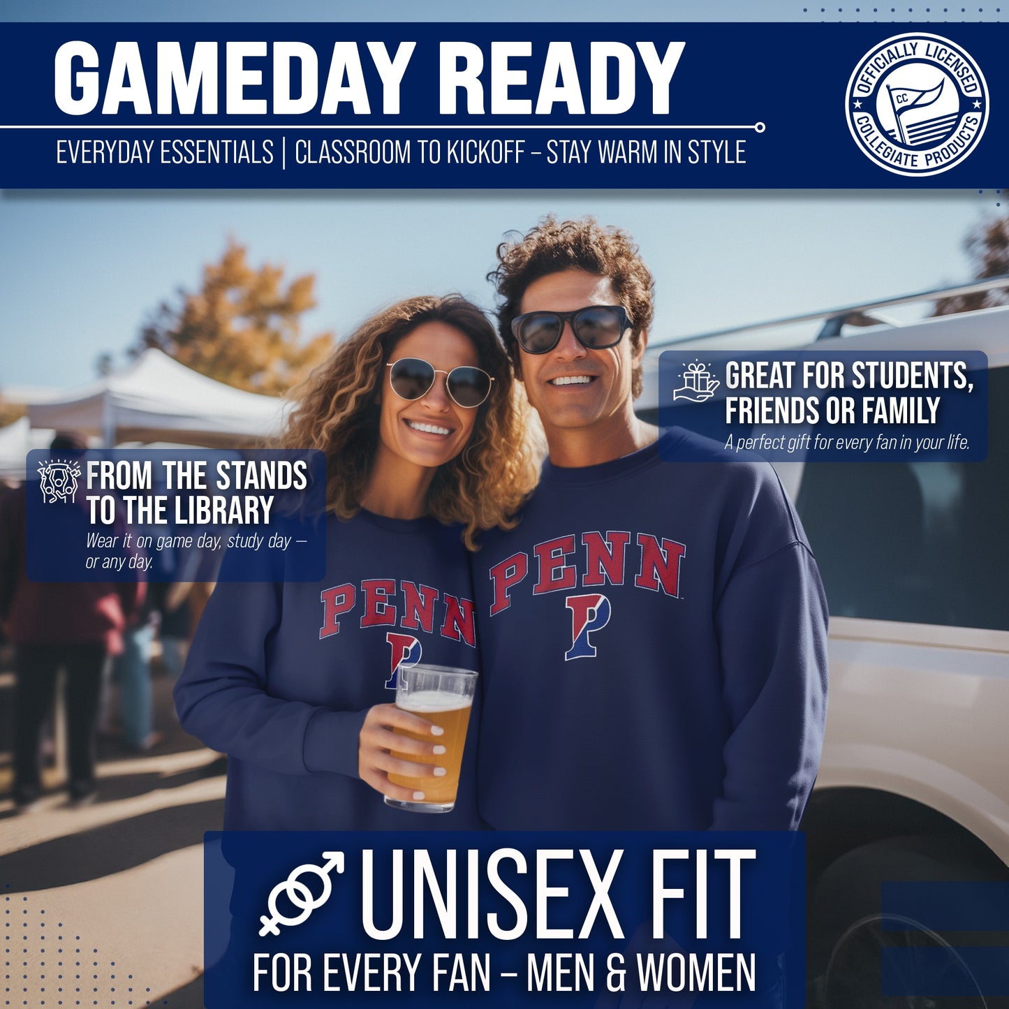 Penn Quakers Adult Arch & Logo Soft Style Gameday Crewneck Sweatshirt - Navy