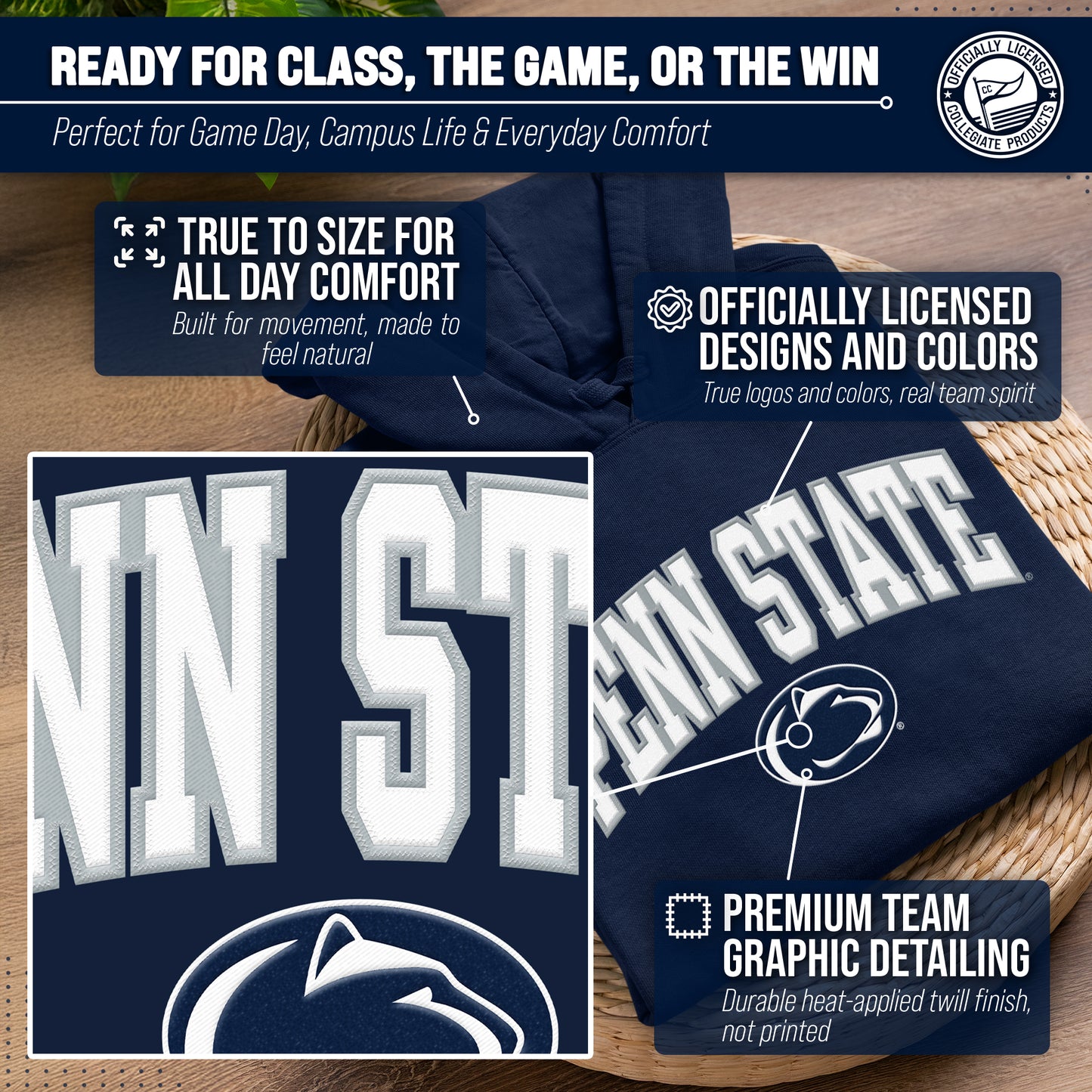 Penn State Nittany Lions NCAA Adult Tackle Twill Hooded Sweatshirt - Navy