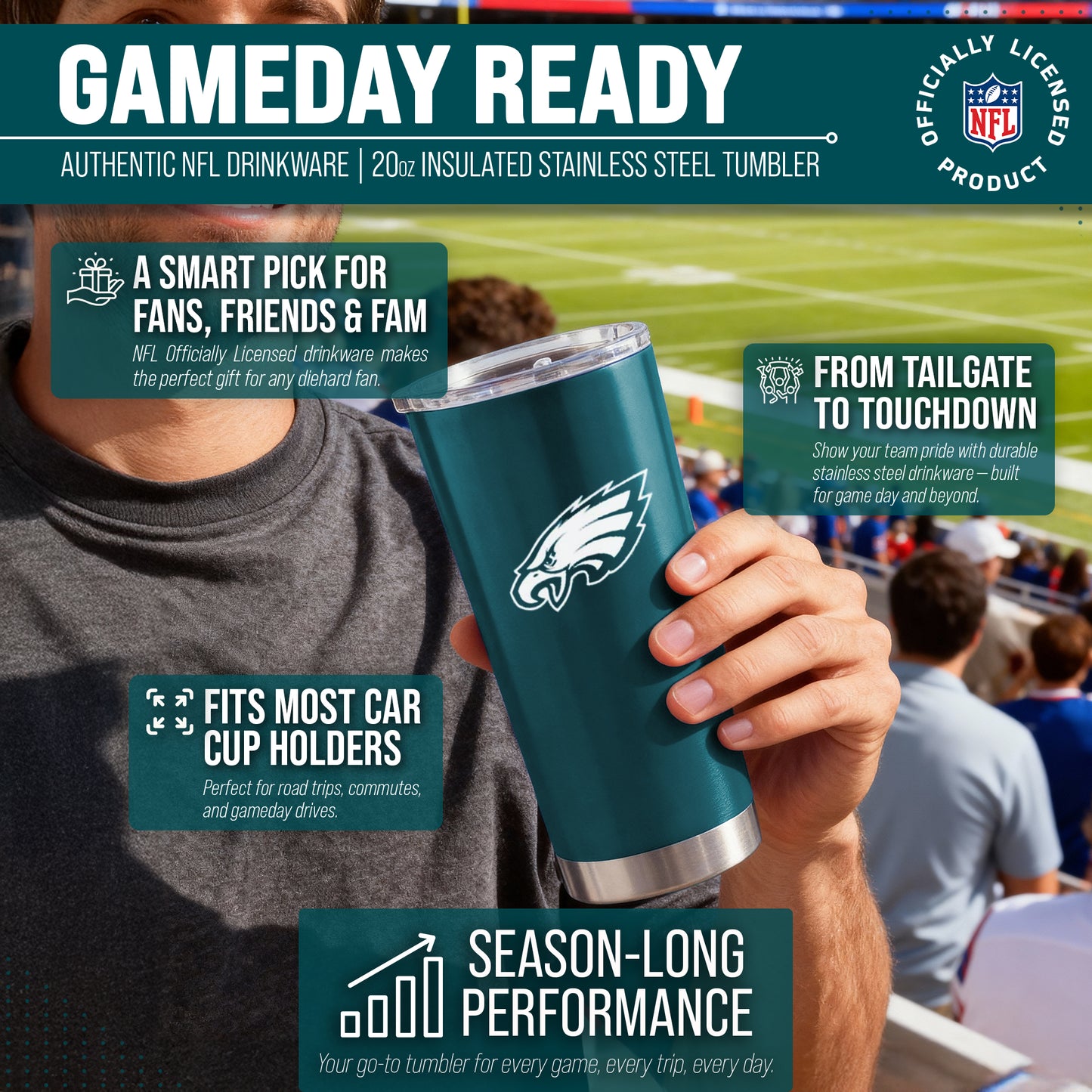 Philadelphia Eagles NFL 20oz Gameday Stainless Steel Tumbler - Deep Teal