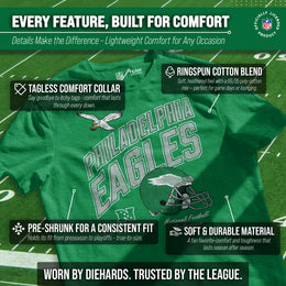 Philadelphia Eagles NFL Adult Distressed Helmet Tag-Less T-Shirt - Kelly Green Heather