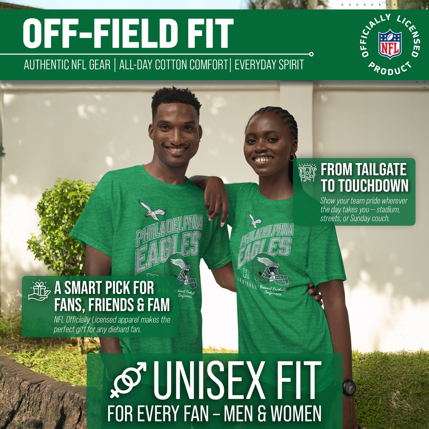 Philadelphia Eagles NFL Adult Distressed Helmet Tag-Less T-Shirt - Kelly Green Heather