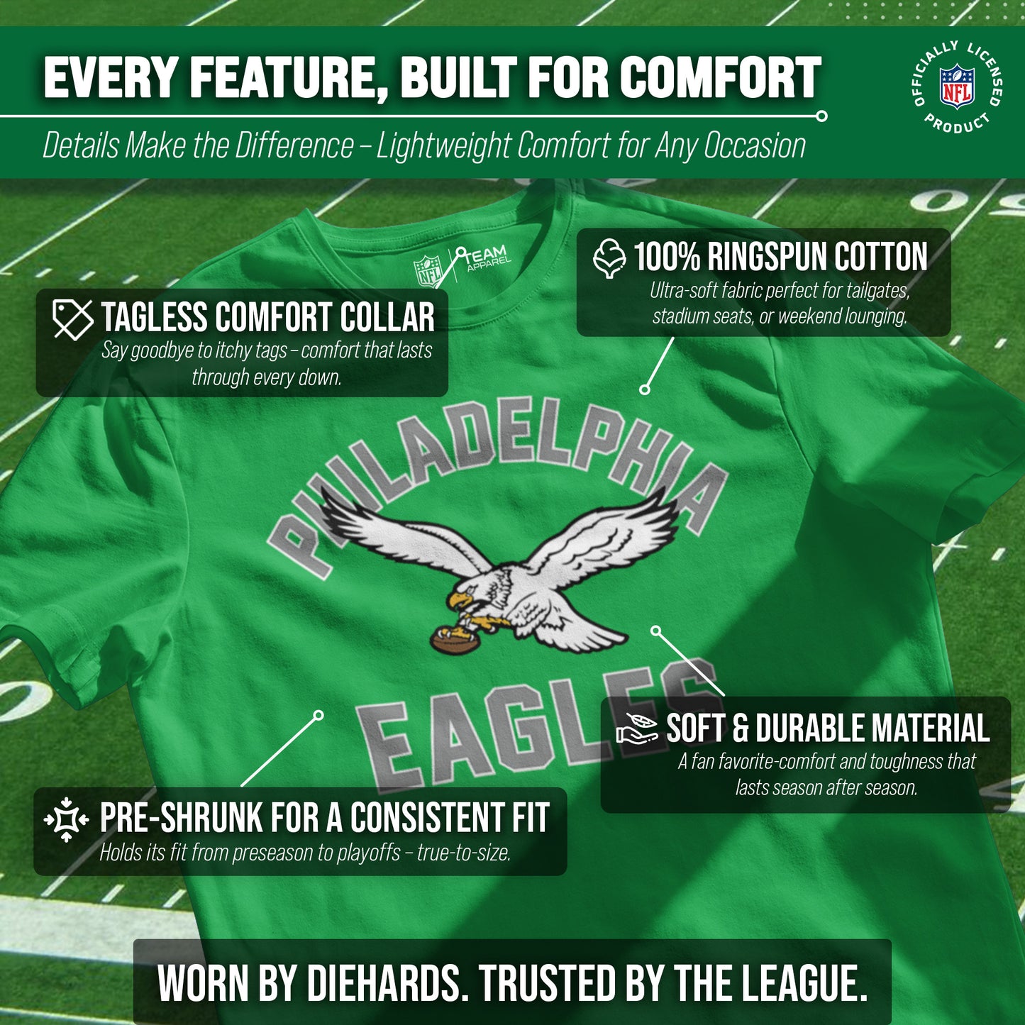 Philadelphia Eagles NFL Adult Retro Gameday Unisex T-Shirt - Kelly Green