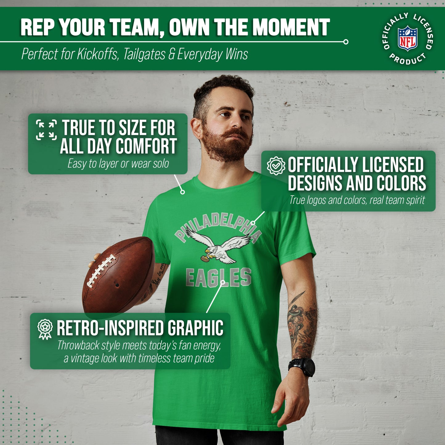 Philadelphia Eagles NFL Adult Retro Gameday Unisex T-Shirt - Kelly Green