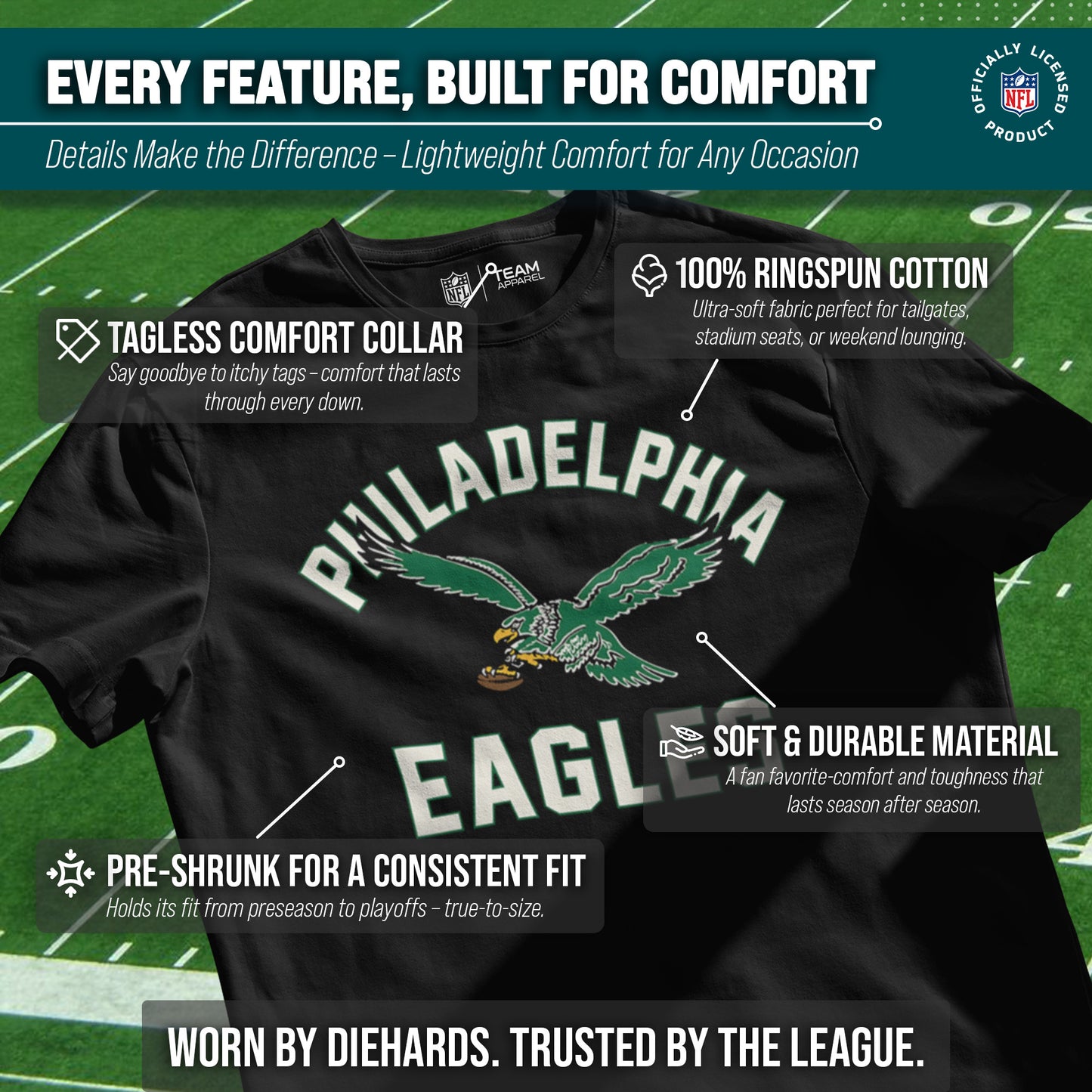 Philadelphia Eagles NFL Adult Retro Gameday Unisex T-Shirt - Black