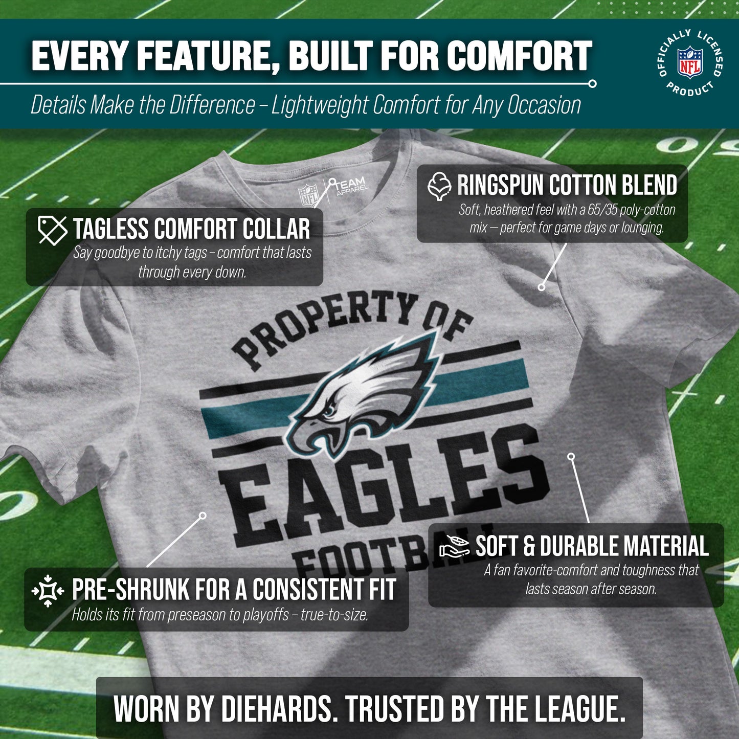 Philadelphia Eagles NFL Adult Property Of T-Shirt - Sport Gray