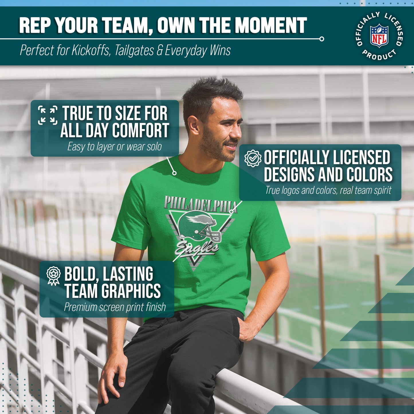 Philadelphia Eagles NFL Adult Retro Triangle Unisex T-Shirt - Kelly Green
