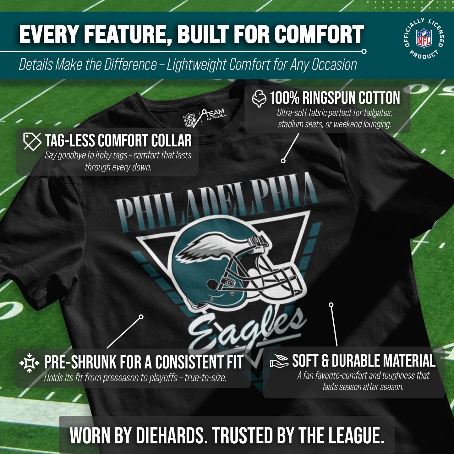 Philadelphia Eagles NFL Adult Retro Triangle Unisex T-Shirt - Black