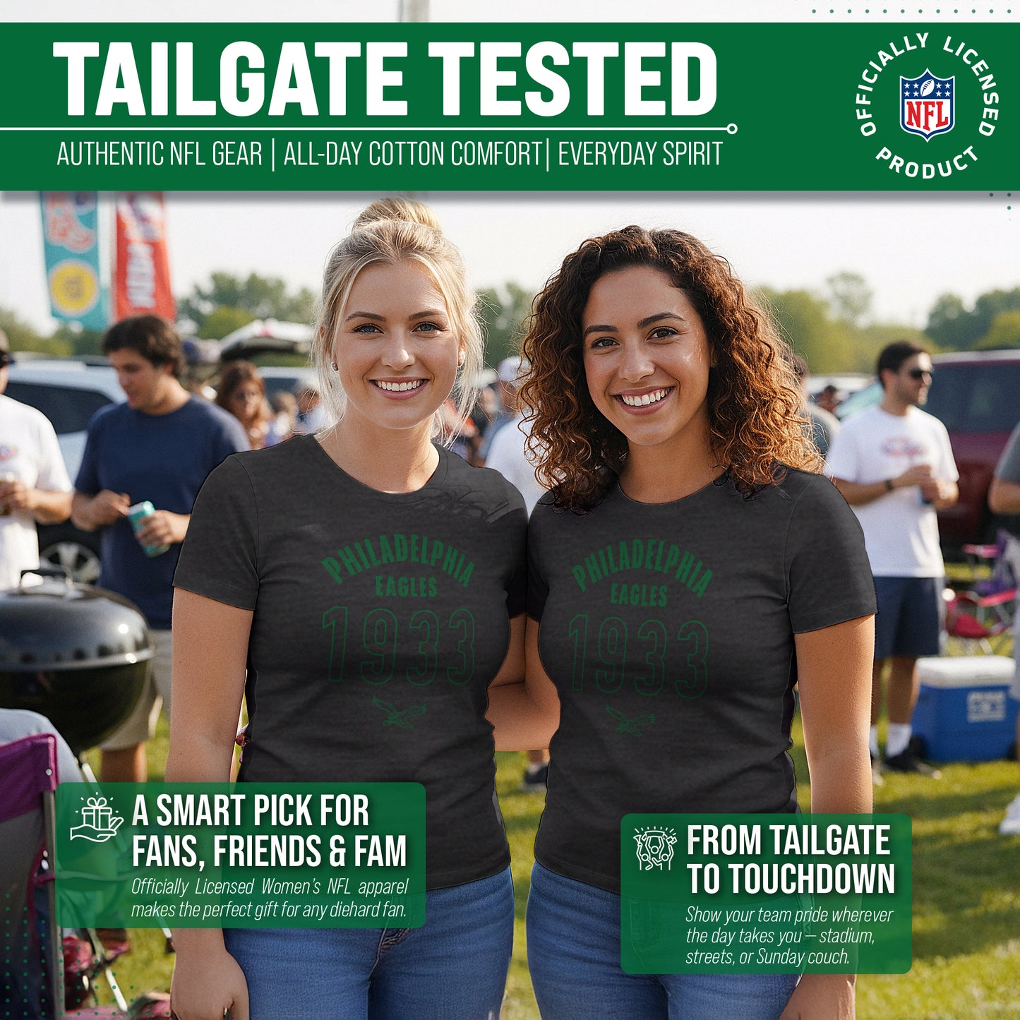 Philadelphia Eagles NFL Womens Big Date Tag-Less T-Shirt - Black