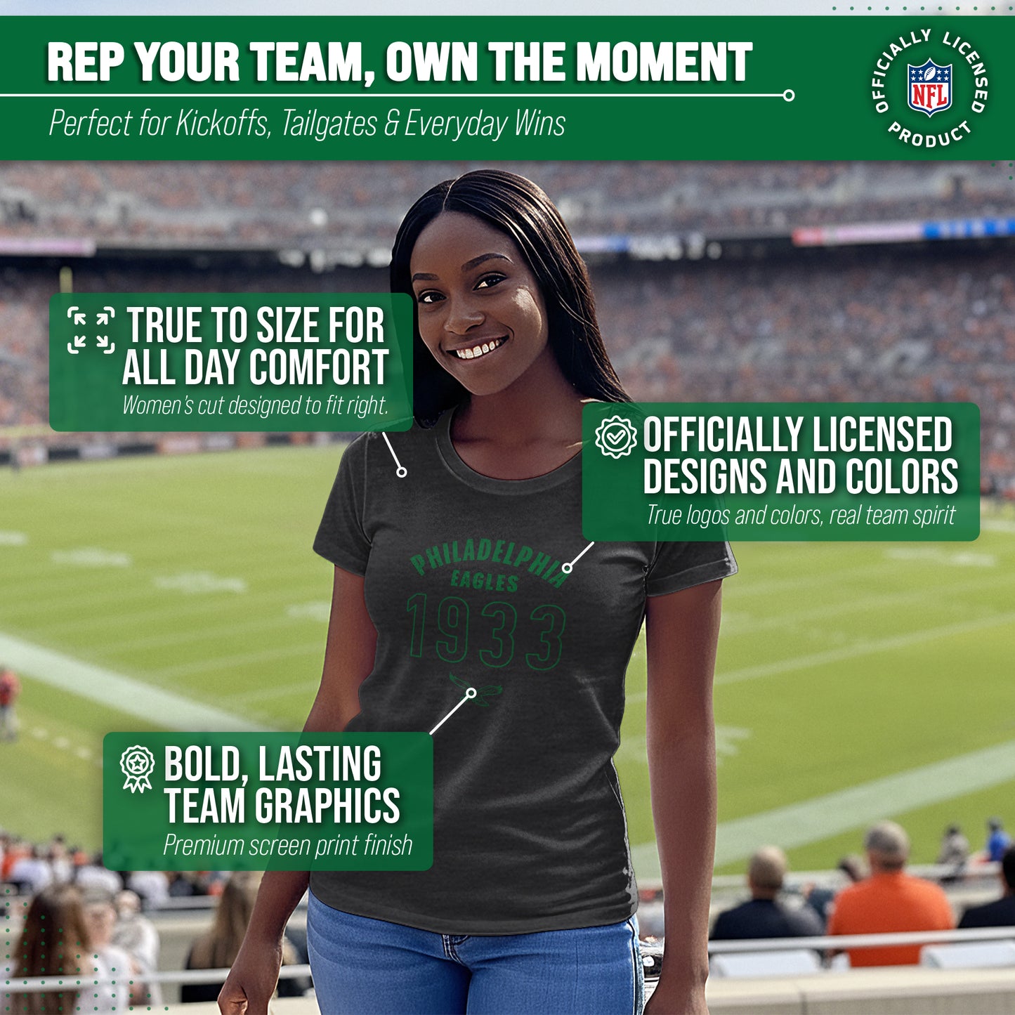 Philadelphia Eagles NFL Womens Big Date Tag-Less T-Shirt - Black