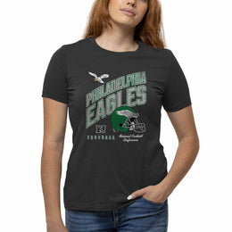 Philadelphia Eagles NFL Womens Distressed Helmet Tag-Less Soft T-Shirt - Black