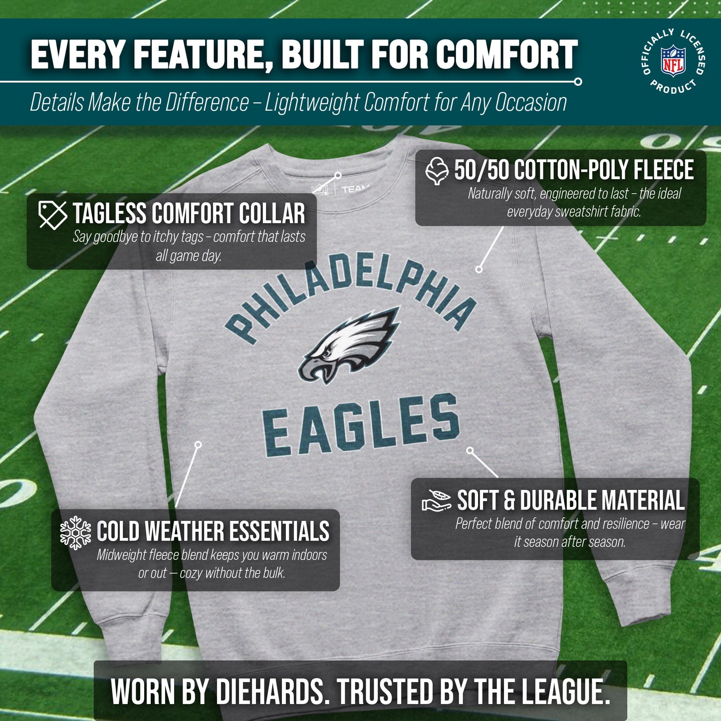 Philadelphia Eagles NFL Adult Gameday Football Crewneck Sweatshirt - Gray
