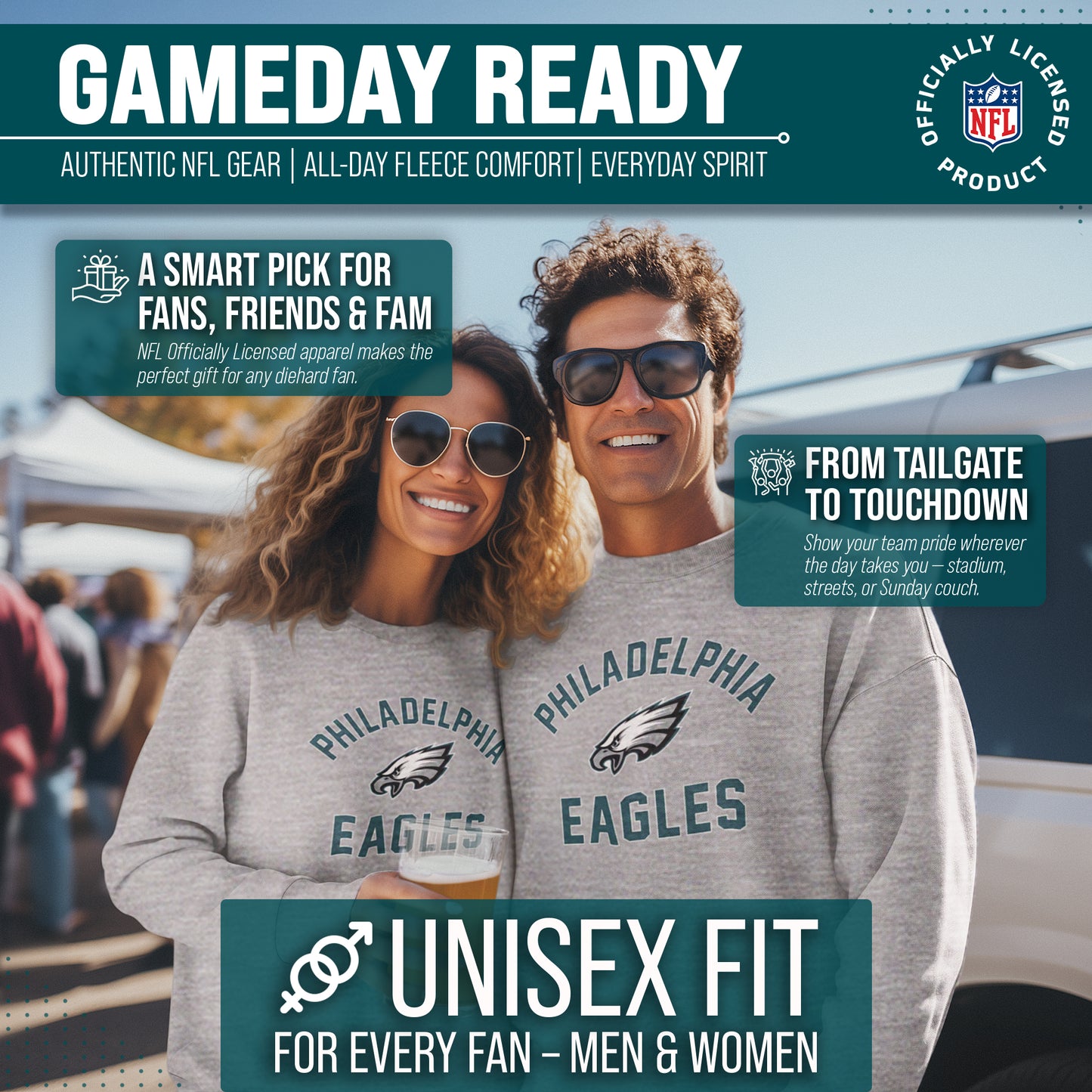 Philadelphia Eagles NFL Adult Gameday Football Crewneck Sweatshirt - Gray