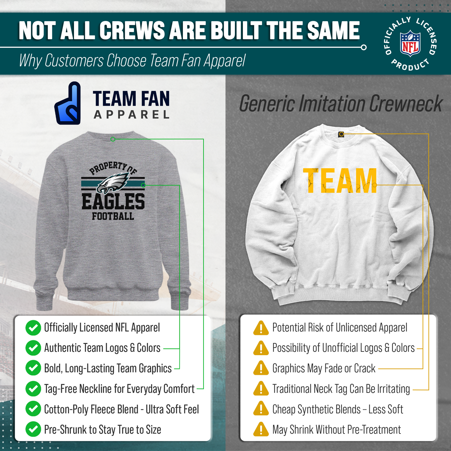 Philadelphia Eagles NFL Adult Property Of Crewneck Fleece Sweatshirt - Sport Gray