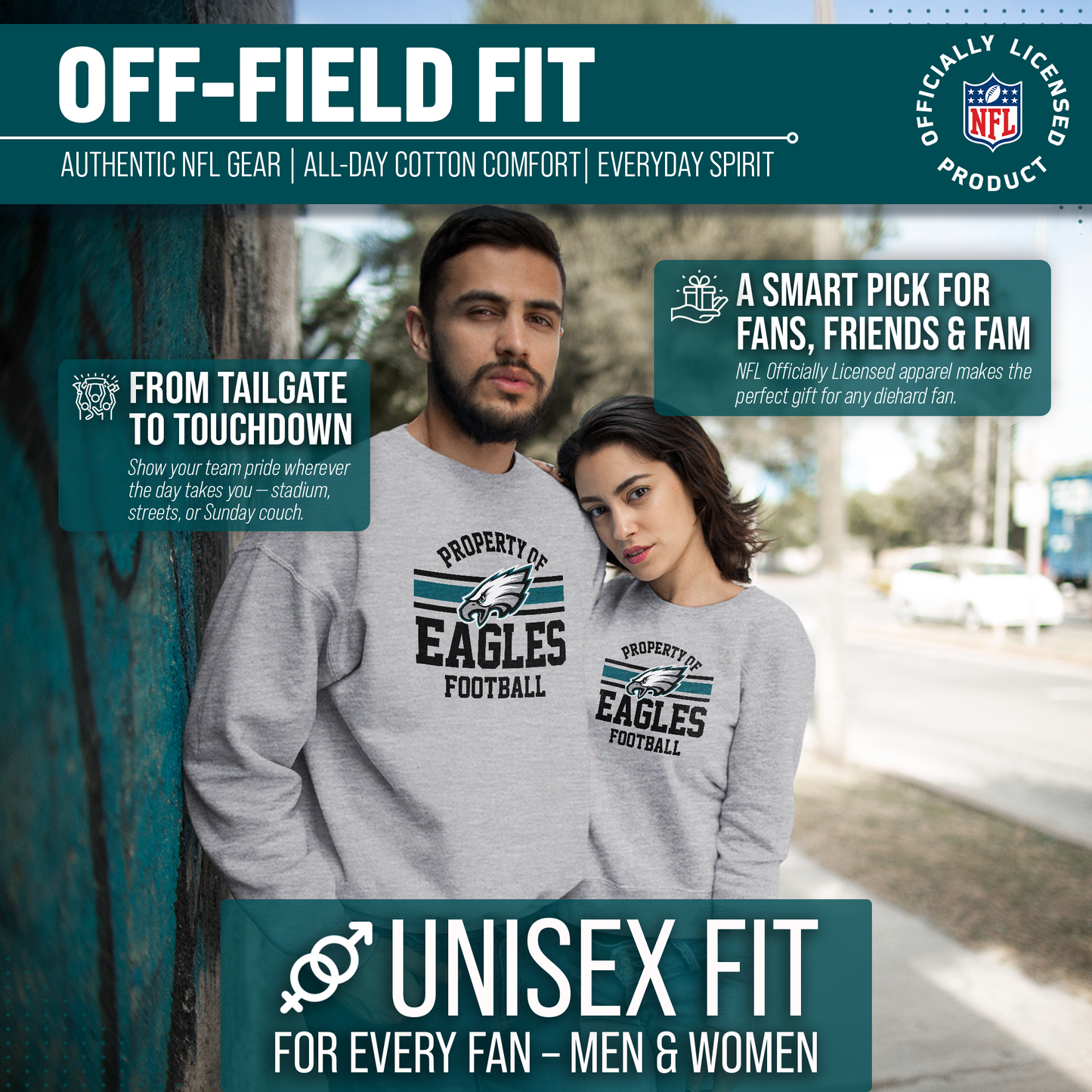 Philadelphia Eagles NFL Adult Property Of Crewneck Fleece Sweatshirt - Sport Gray