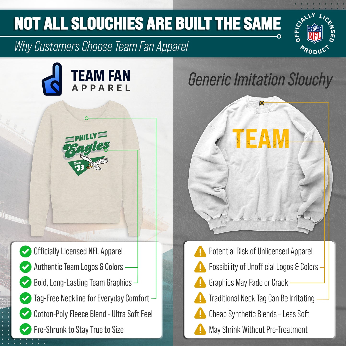 Philadelphia Eagles NFL Womens Vintage Charm Slouchy Crewneck - Birch