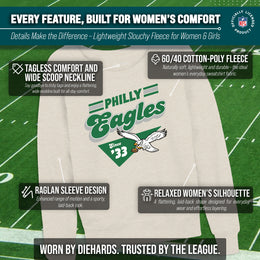 Philadelphia Eagles NFL Womens Vintage Charm Slouchy Crewneck - Birch