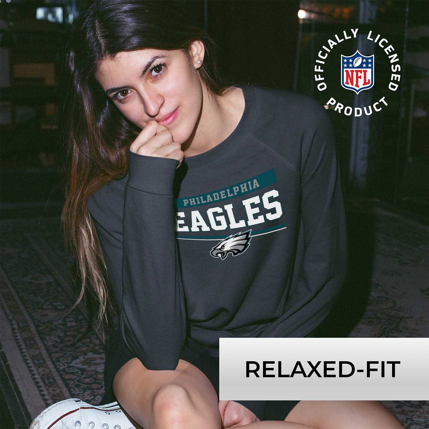 Philadelphia Eagles NFL Womens Charcoal Crew Neck Football Apparel - Charcoal