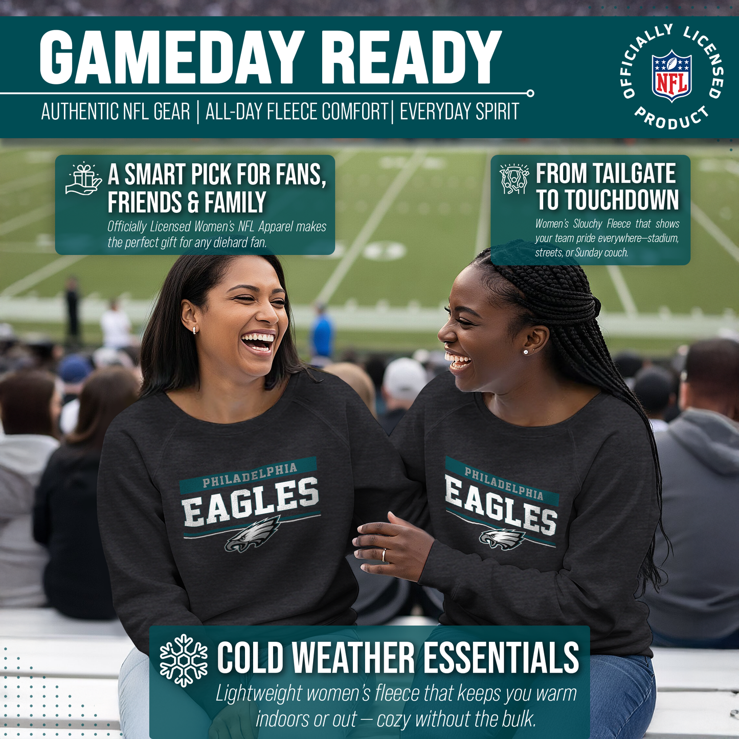 Philadelphia Eagles NFL Womens Charcoal Crew Neck Football Apparel - Charcoal