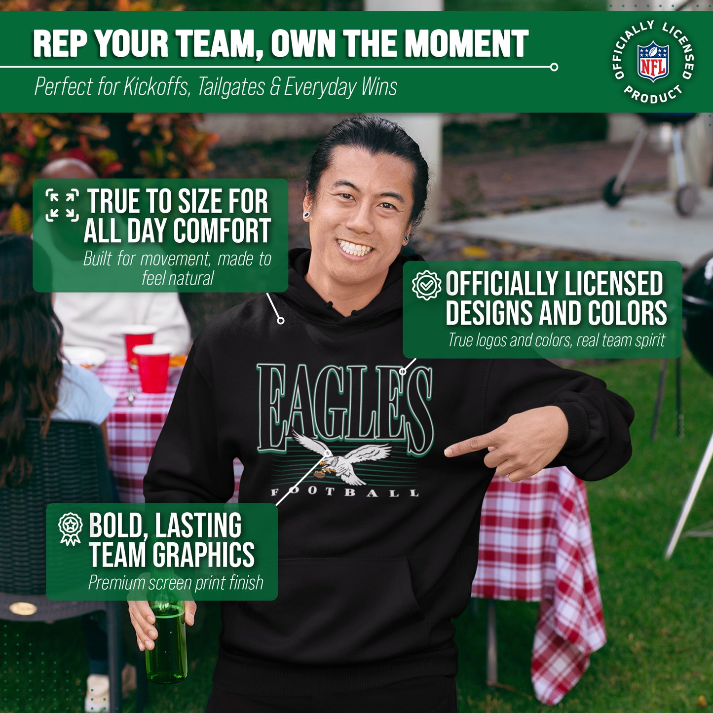 Philadelphia Eagles NFL Adult Unisex Overtime Blueprint Soft Fleece Hooded Sweatshirt - Black