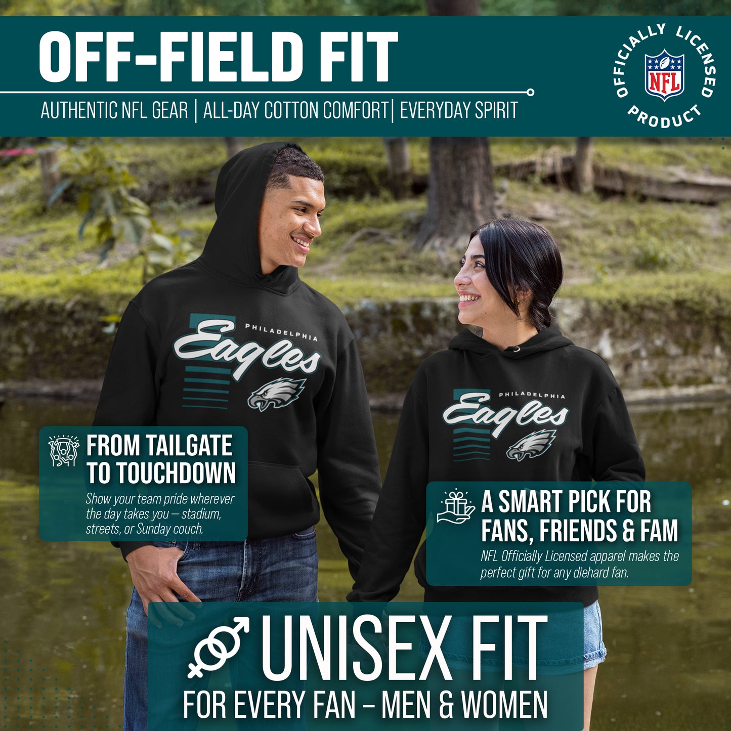 Philadelphia Eagles NFL Adult Unisex Retro Script Ultra Soft Fleece Hooded Sweatshirt - Black