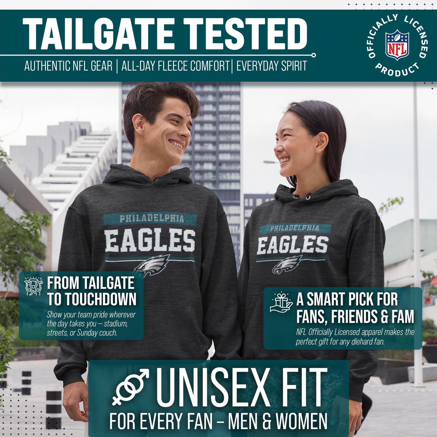 Philadelphia Eagles NFL Adult Gameday Charcoal Hooded Sweatshirt - Charcoal