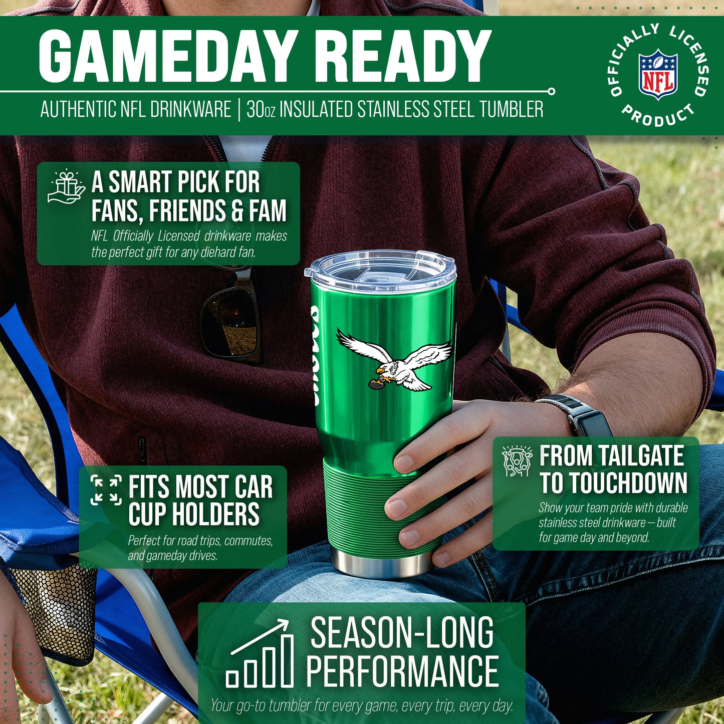 Philadelphia Eagles NFL 30oz Gameday Stainless Steel Tumbler - Kelly Green