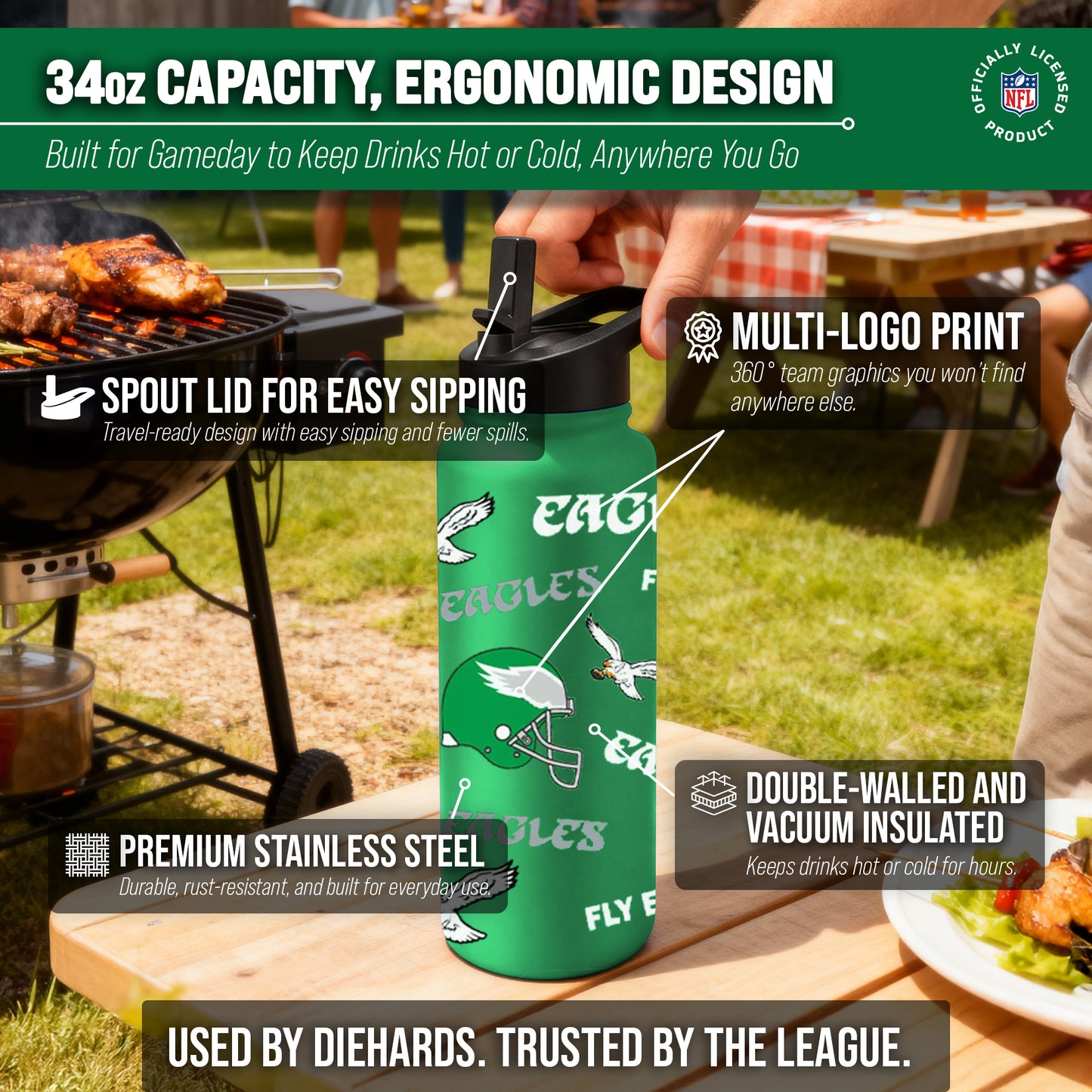 Philadelphia Eagles NFL 34Oz Native Quencher Water Bottle - Kelly Green