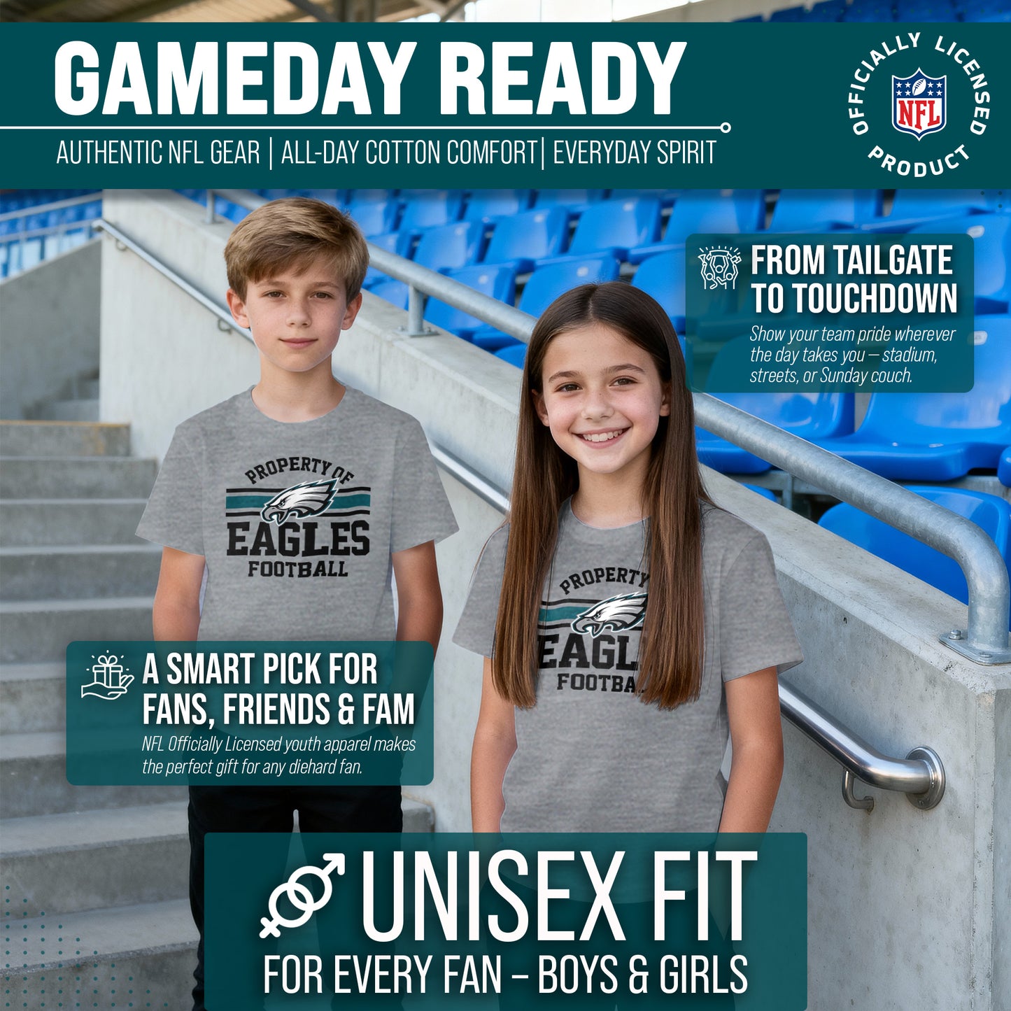 Philadelphia Eagles NFL Youth Property Of Short Sleeve Lightweight T Shirt - Sport Gray