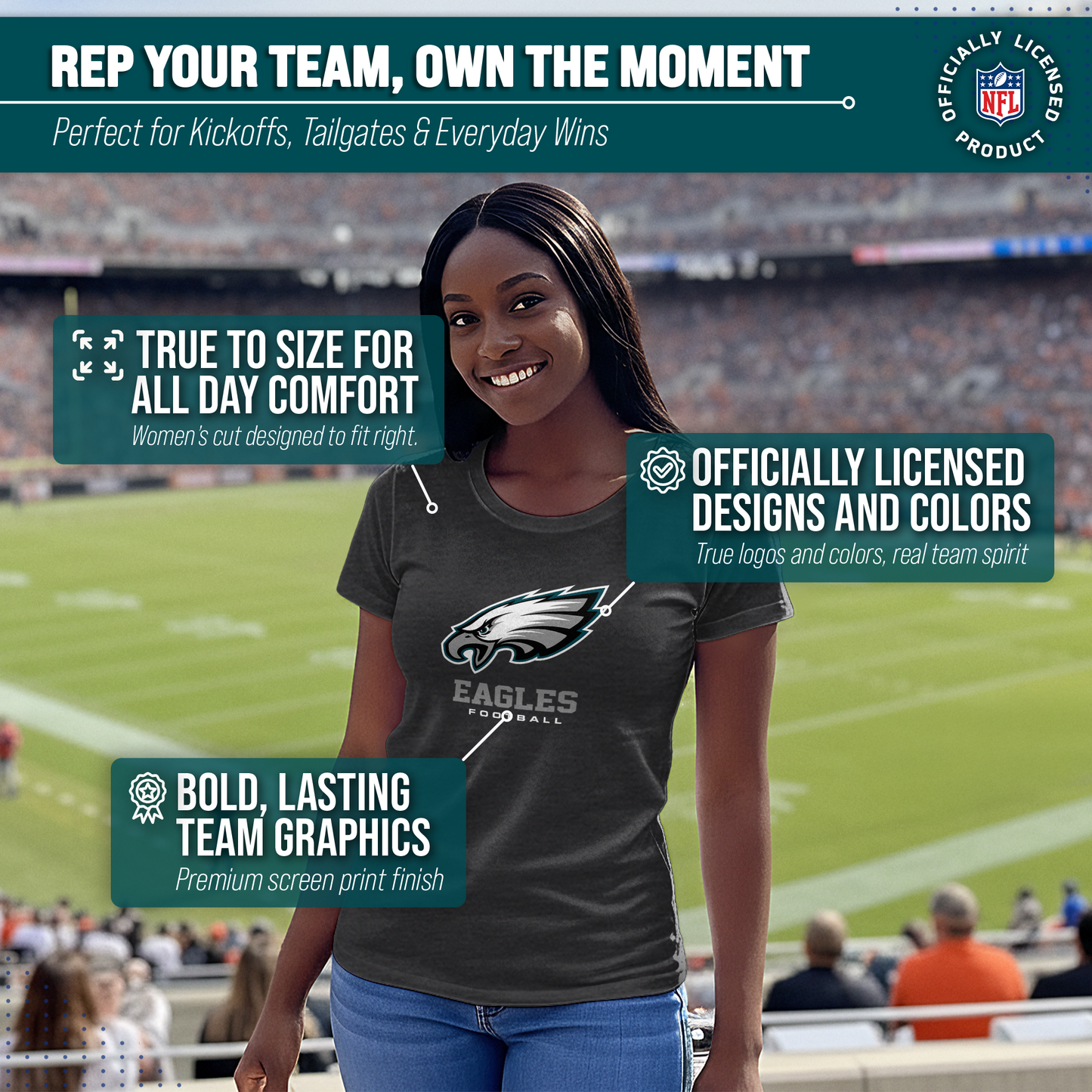 Philadelphia Eagles Women's NFL Ultimate Fan Logo Short Sleeve T-Shirt - Black