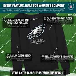Philadelphia Eagles Women's NFL Ultimate Fan Logo Slouchy Crewneck -Tagless Fleece Lightweight Pullover - Charcoal