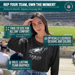 Philadelphia Eagles Women's NFL Ultimate Fan Logo Slouchy Crewneck -Tagless Fleece Lightweight Pullover - Charcoal