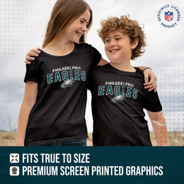 Philadelphia Eagles NFL Youth Starting Fresh Tee- Pro Football Tag-Less T-Shirt For Boys & Girls - Black