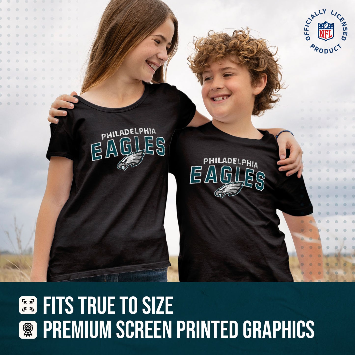 Philadelphia Eagles NFL Youth Starting Fresh Tee- Pro Football Tag-Less T-Shirt For Boys & Girls - Black