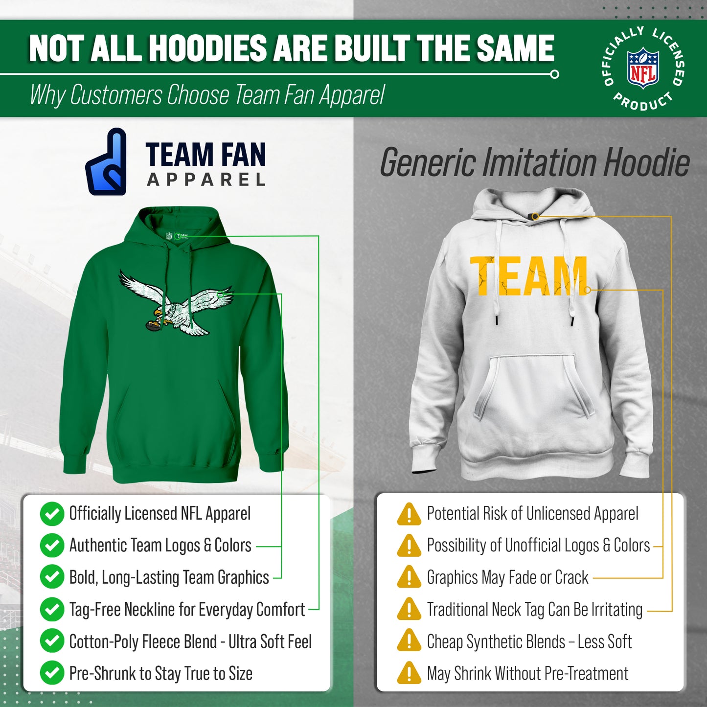 Philadelphia Eagles NFL Adult Unisex Modern Throwback Ultra Soft Fleece Hooded Sweatshirt - Kelly Green