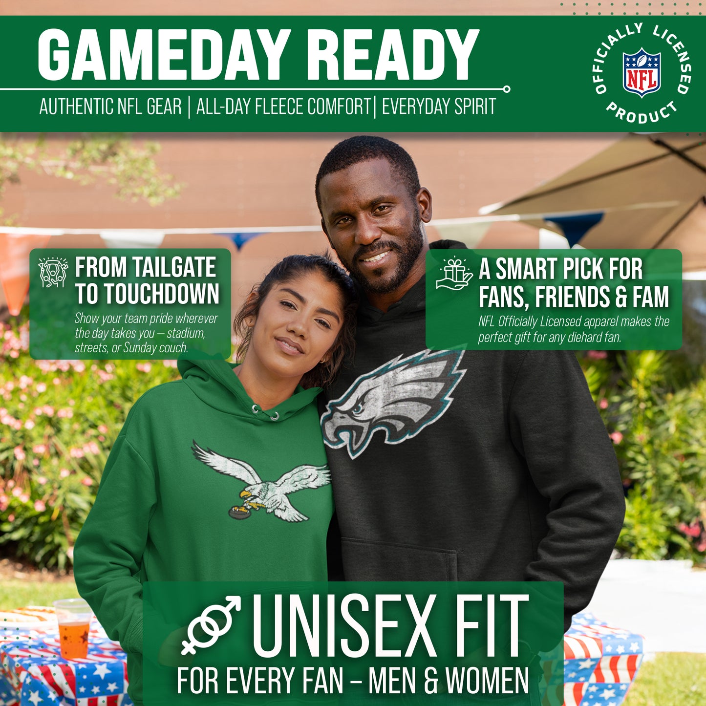 Philadelphia Eagles NFL Adult Unisex Modern Throwback Ultra Soft Fleece Hooded Sweatshirt - Kelly Green