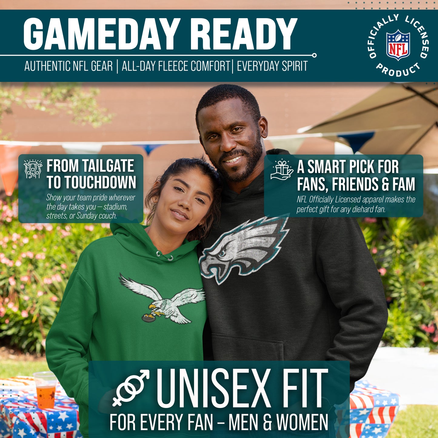 Philadelphia Eagles NFL Adult Unisex Modern Throwback Ultra Soft Fleece Hooded Sweatshirt - Black Heather
