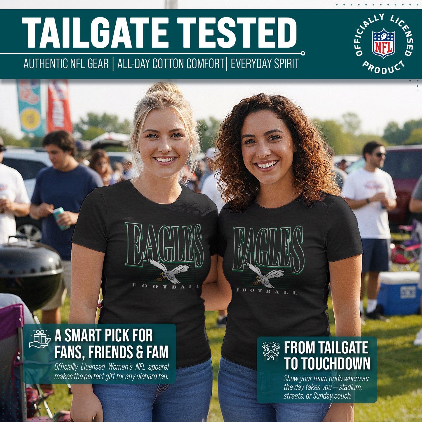 Philadelphia Eagles NFL Womens Overtime Blueprint Tag-Less T-Shirt - Black