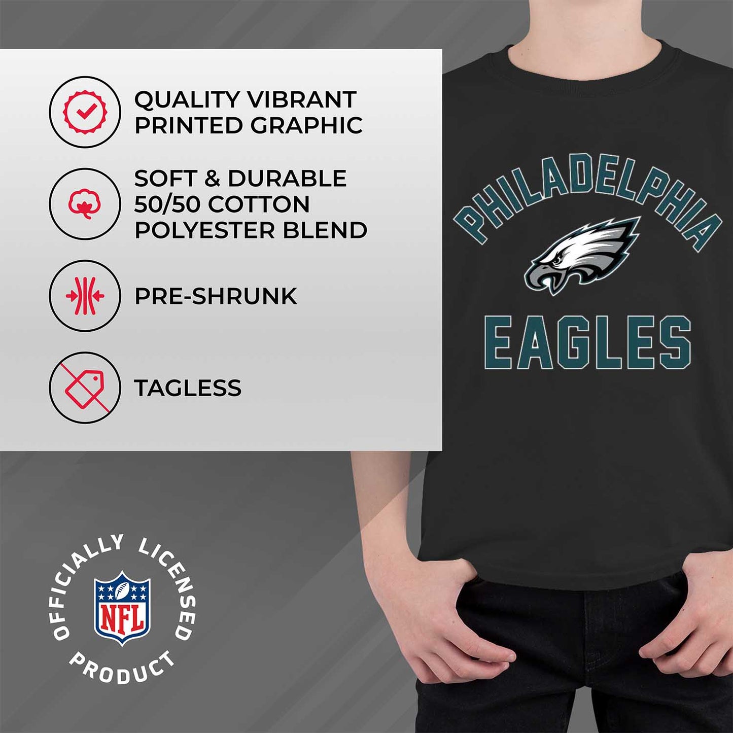 Philadelphia Eagles NFL Youth Gameday Football T-Shirt - Black