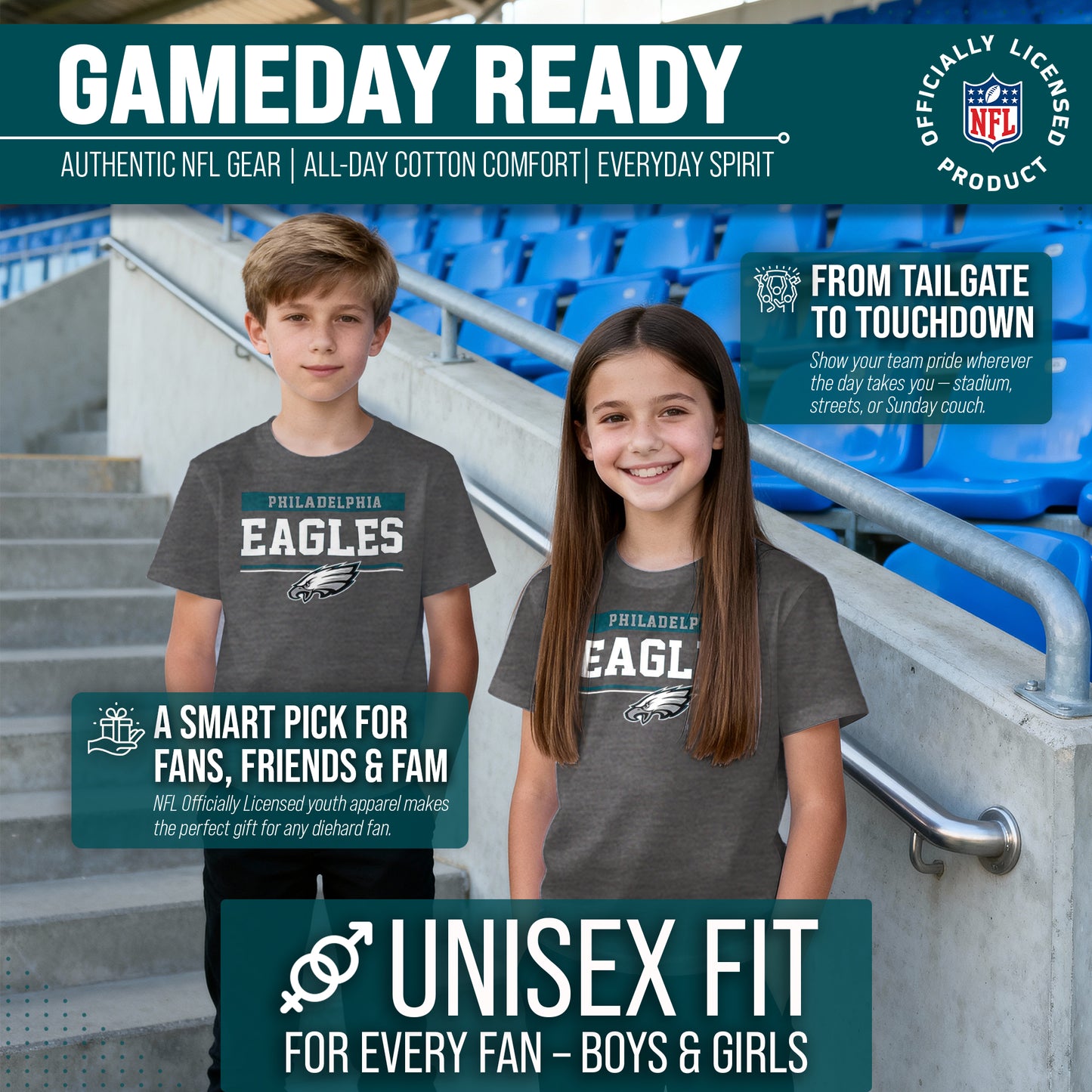 Philadelphia Eagles NFL Youth Short Sleeve Charcoal T Shirt - Charcoal