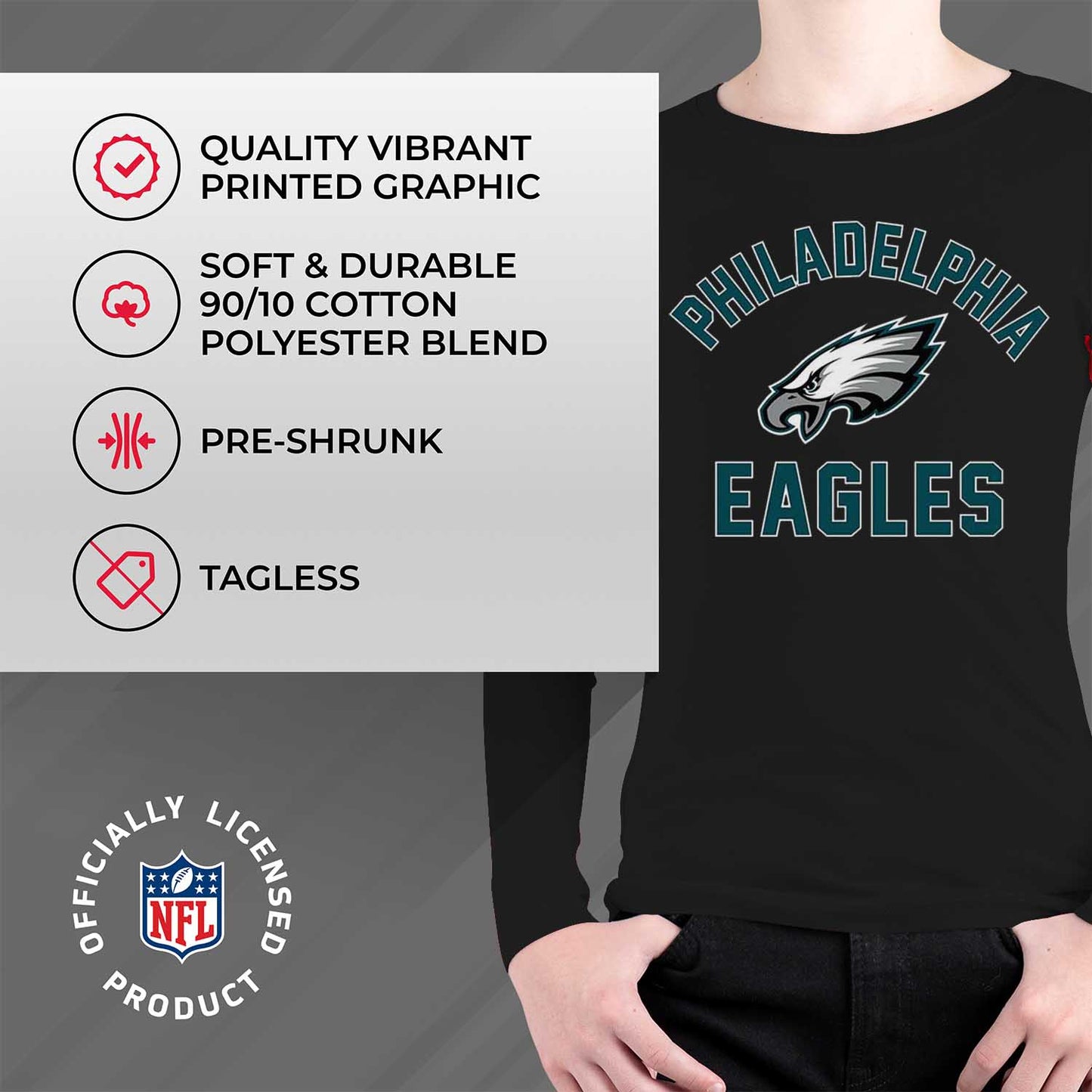Philadelphia Eagles NFL Gameday Youth Football Long Sleeve Shirt - Black