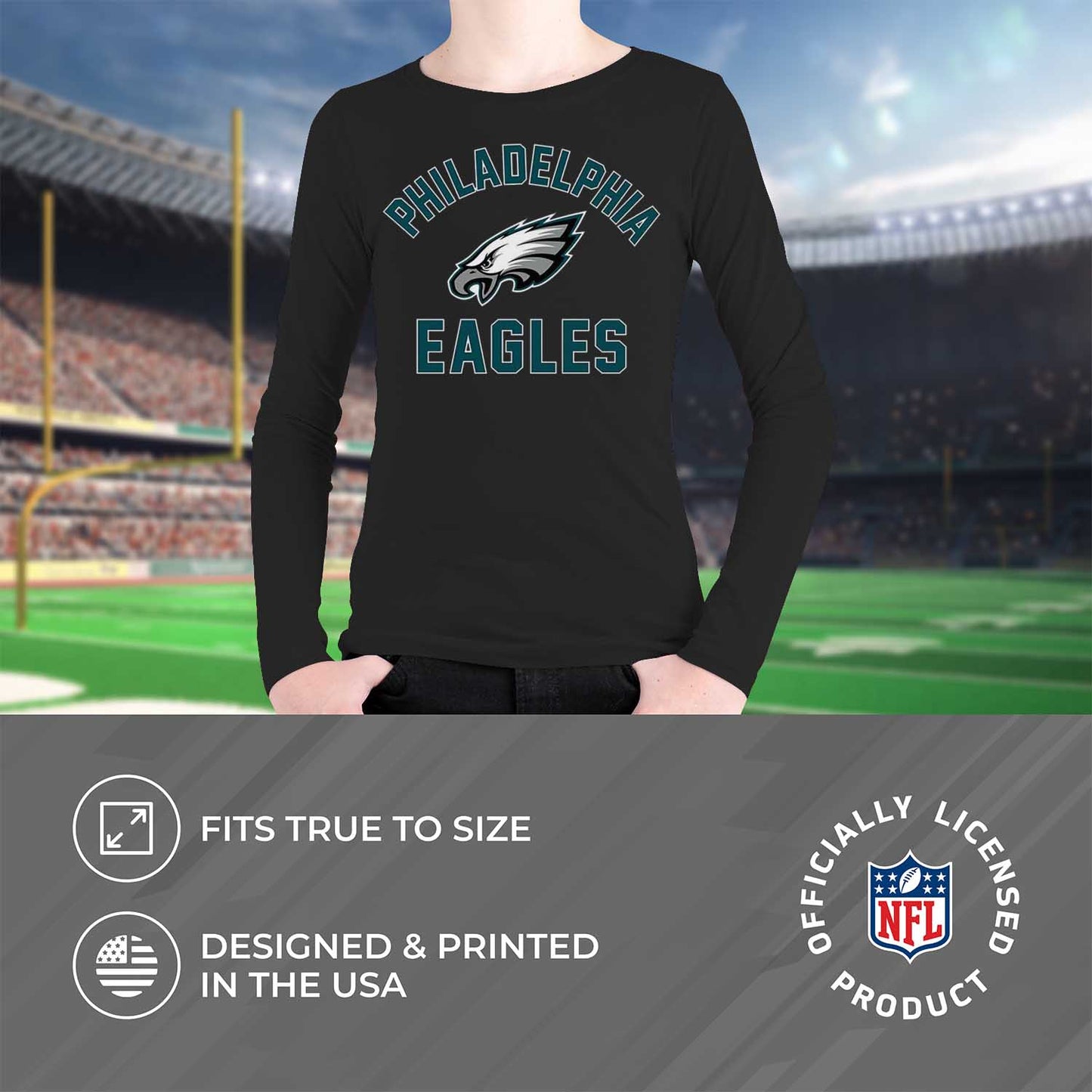 Philadelphia Eagles NFL Gameday Youth Football Long Sleeve Shirt - Black