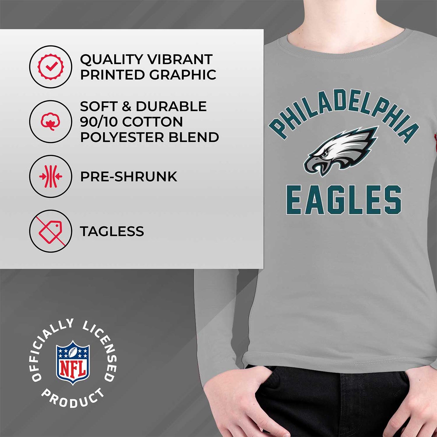 Philadelphia Eagles NFL Gameday Youth Football Long Sleeve Shirt - Gray
