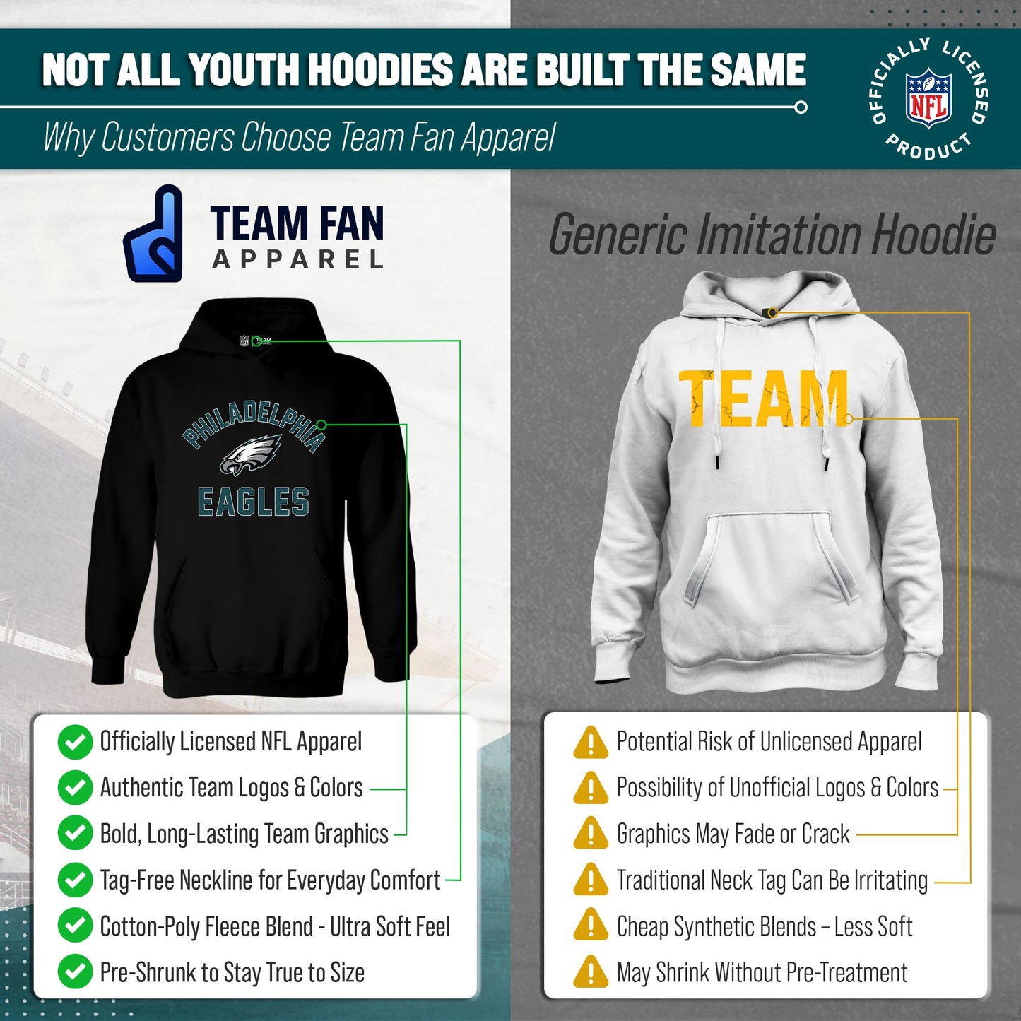 Philadelphia Eagles NFL Youth Gameday Hooded Sweatshirt - Black