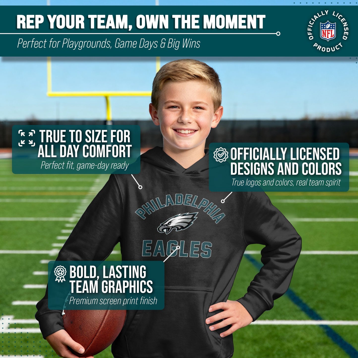 Philadelphia Eagles NFL Youth Gameday Hooded Sweatshirt - Black
